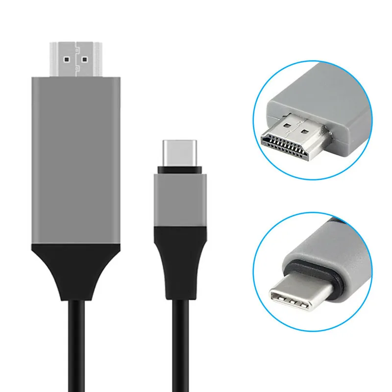 Black 3 цвета 2 м USB 3,1 type-C USB-C HDMI 1080P HDTV Кабель-адаптер для samsung Macbook htc LG huawei lenovo XiaoMi - Цвет: Black