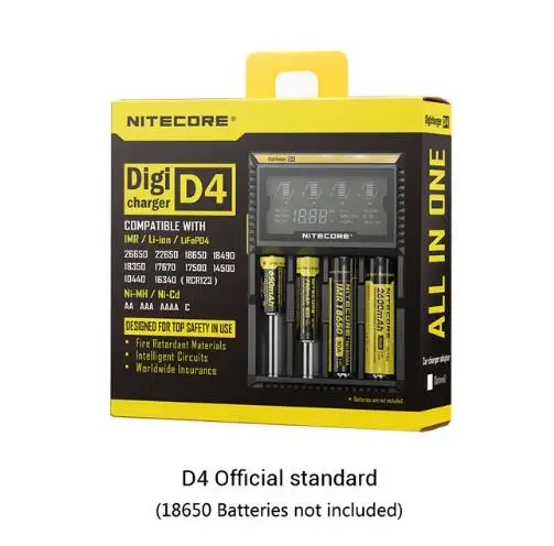Official standard Оригинальное зарядное устройство Nitecore D4 Батарея Зарядное устройство ЖК-дисплей с функцией умной зарядки для 18650 14500 16340 26650 батареи 12V Зарядное устройство для AA AAA батареи - Цвет: Official standard