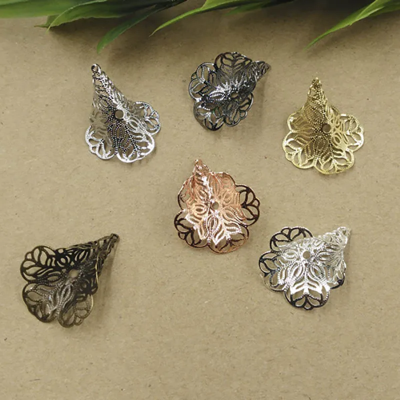 

10pcs Big Filigree Flower Hollow Up End Caps fit Loose Beads Vintage Pendant Silver Plated DIY Charm Connectors Jewelry Findings