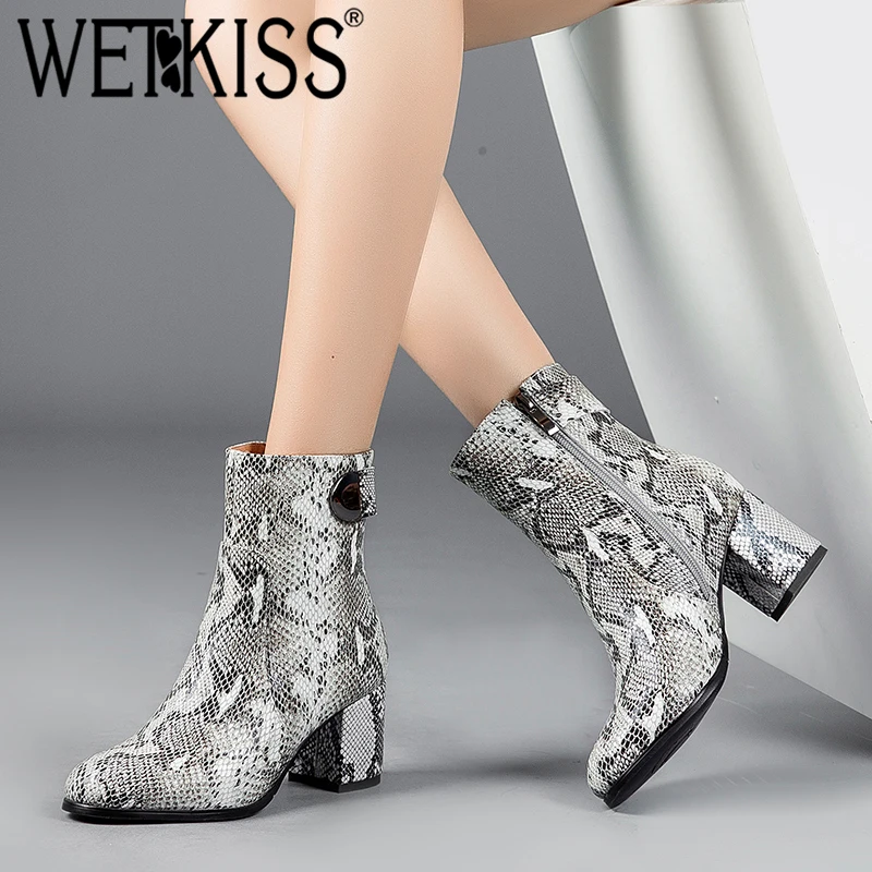 Женские ботинки WETKISS Осенняя обувь из коровьей кожи на молнии с закругленным