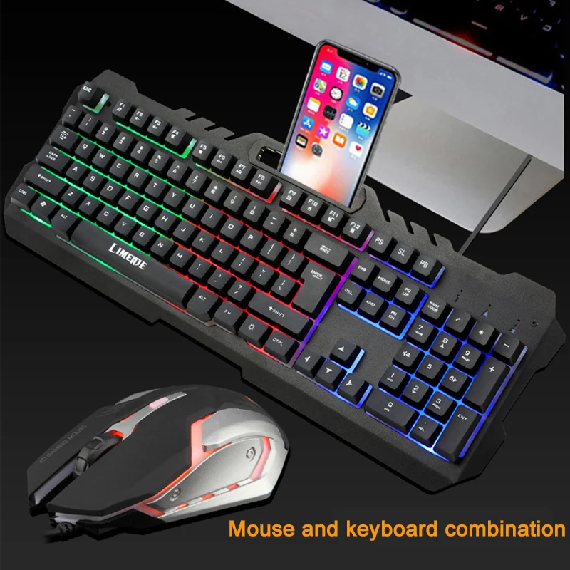 

Gaming Keyboard Set USB Wired LED Backlit Mechanical Feel Laser Russian Keypads With 3200 DPI Adjustable Gaming Mouse for Gamer