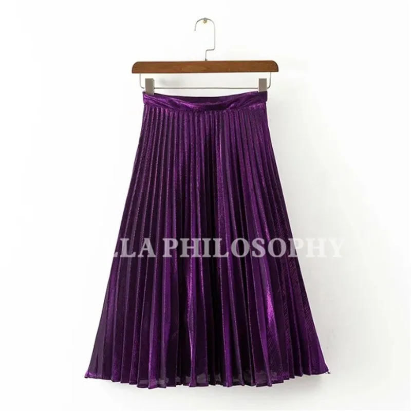 purple Bella philosophy, весна, новинка, металлическая расцветка, большая, свободная, длинная, плиссированная, Женская юбка, золотая, серебряная, фиолетовая, синяя, зеленая, XS-XXL - Цвет: purple