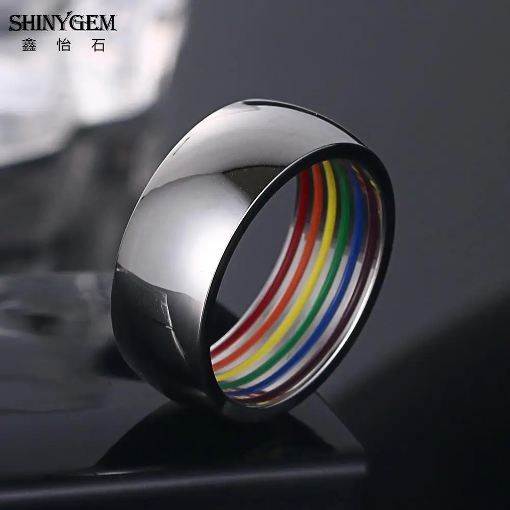 ShinyGem модные гладкие кольца из нержавеющей стали с радугой для женщин и мужчин
