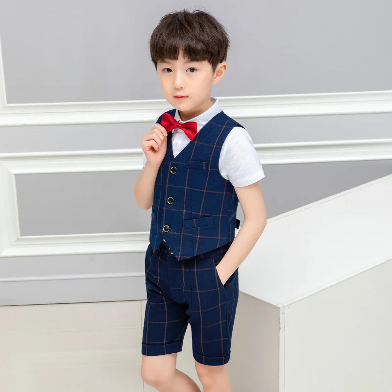 

4 PCS Children Vest Boutique Outfits Clothes Size 6 & 7 Boys Fashion Summer Short Kids Plaid Vestidos For Party Prom