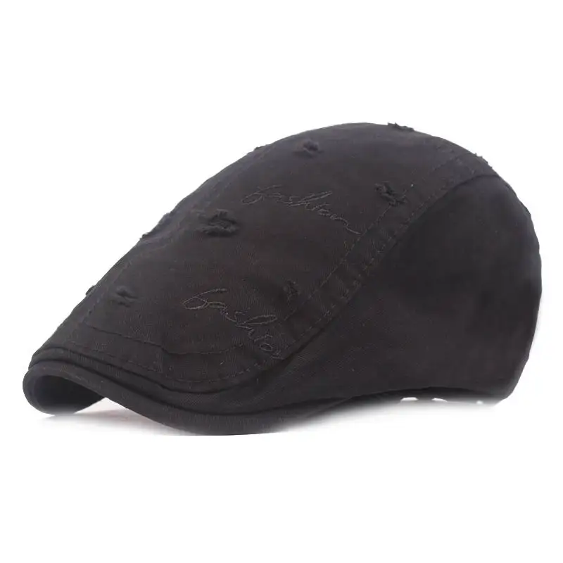 Kagenmo Fashion Letter Embroidery Unisex Beret Wash Cotton High Quality All-Match Visor Soild Color Cool