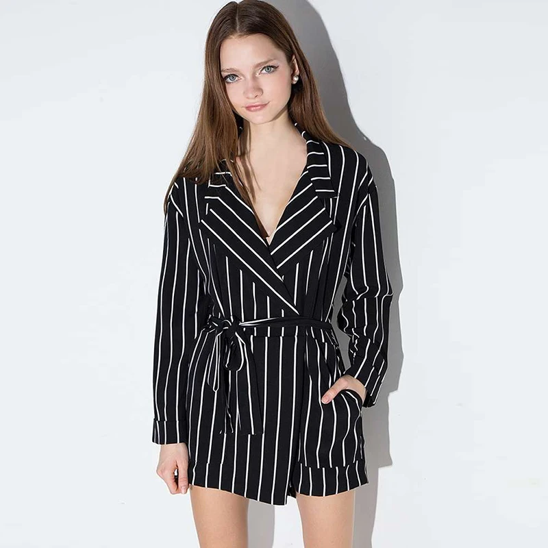 2016 Весна Лето Сексуальная Полосатый Комбинезон Модные Комбинезоны V-образным