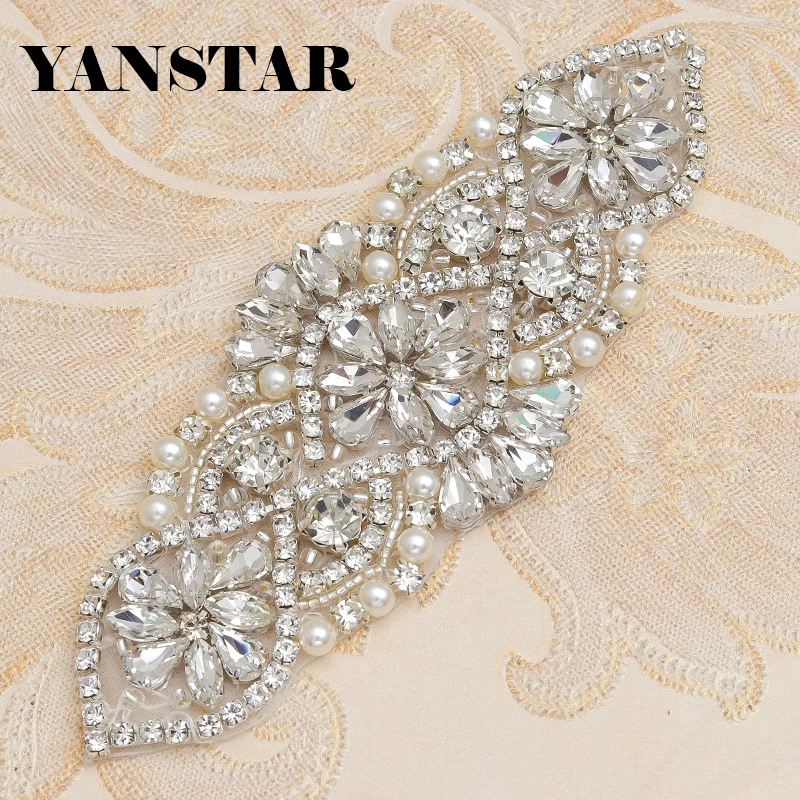 YANSTAR 50PCS Wholesale Handmade Rhinestone Applique Sewing Wedding Dress Belt Rose Gold Crystal Iron Bridal NewDecoration YS852