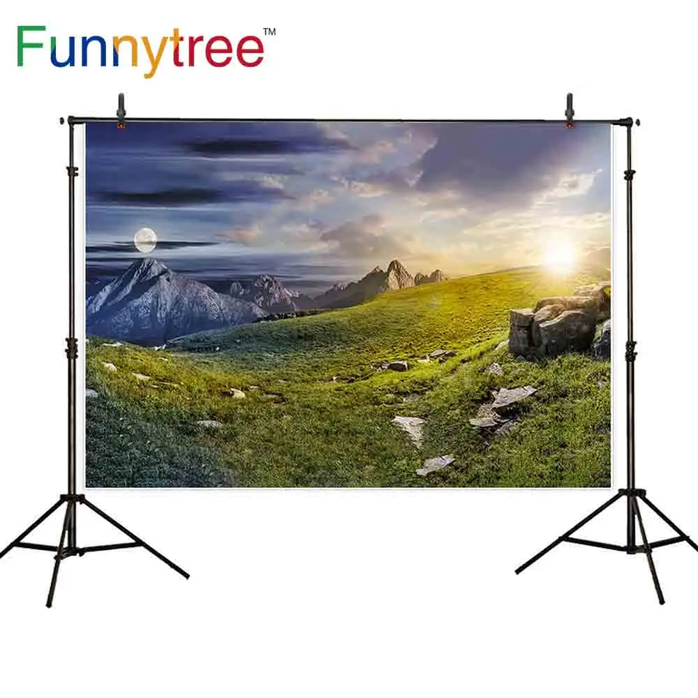 Фотофон Funnytree с изображением поля маутана яркое солнце Луна страна чудес небо