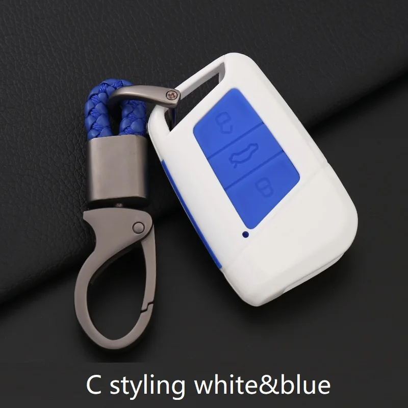 C white blue Силикон из углеродного волокна автомобиля ключ чехол для Volkswagen VW Magotan Tiguan MK2 Passat B7 B8 CC Skoda Superb A7 - Название цвета: C white blue