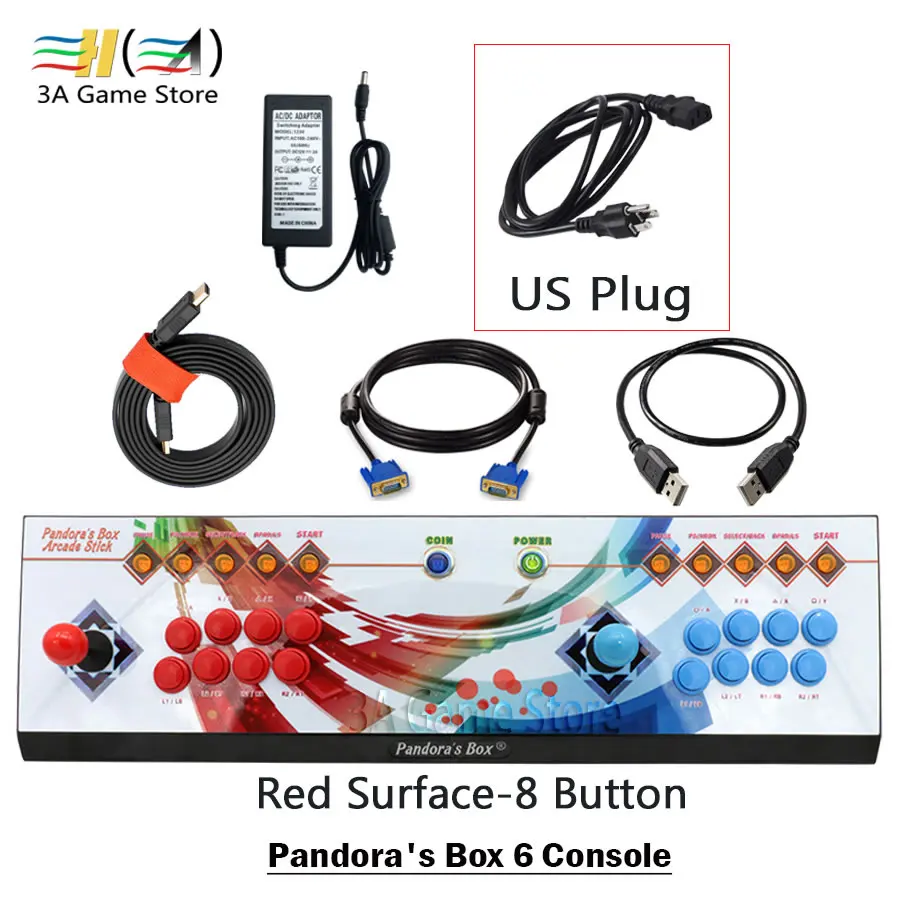 8button red US plug Pandora's Box 6 8 Кнопка аркадная игра консоли 1300 в 1 можете добавить 3000 игр поддержка 3D файтинг 2 игроков usb-джойстик для ПК ps3 - Цвет: 8button red US plug