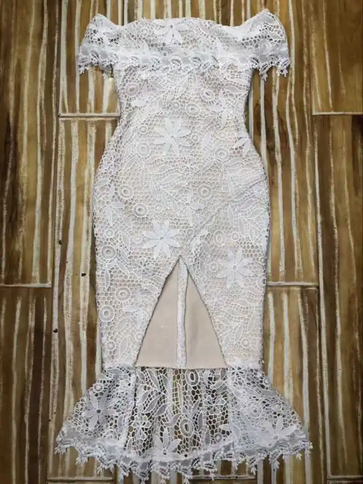 

High Quality Sexy Women Slash Neck Open Fork Simple Rayon Bandage Elegant Homecoming Evening Party Dress