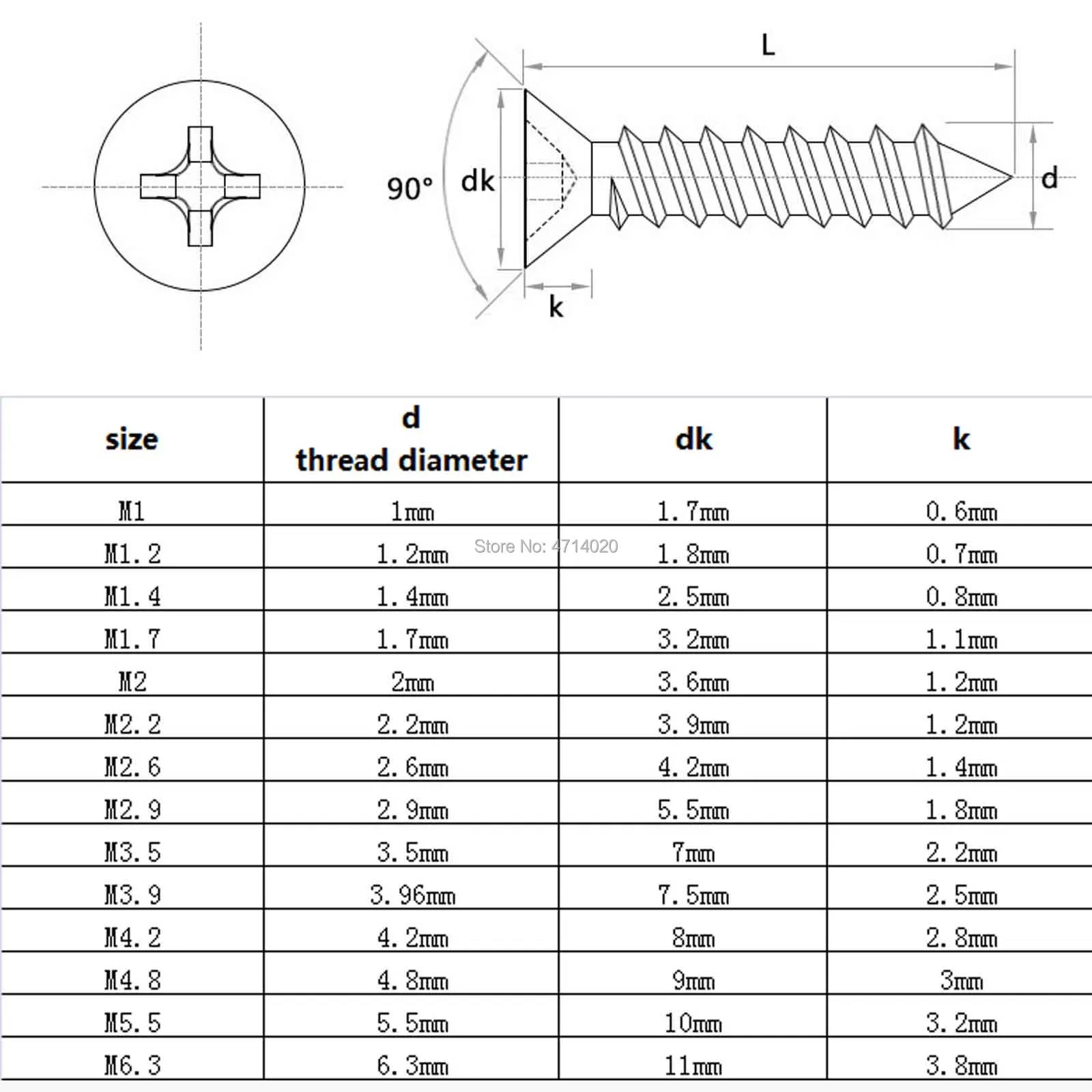 50pcs M1 M1.2 M1.4 M1.7 M2 M2.6 M3 M3.5 M4 Mini 304 stainless steel Cross Phillips Flat Countersunk Head Self-tapping Wood Screw