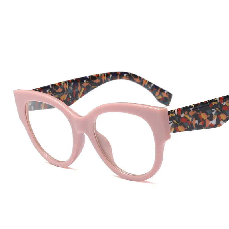 Pink Floral Модные женские очки кошачий глаз, оправы, большие очки, очки по рецепту, уличные, ручная работа, высокое качество, UV400 очки - Цвет оправы: Pink Floral