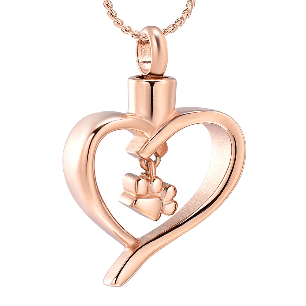 K001 Pet Paw Print сердечко Кремация Jewelry для кулона с пеплом держателем из нержавеющей