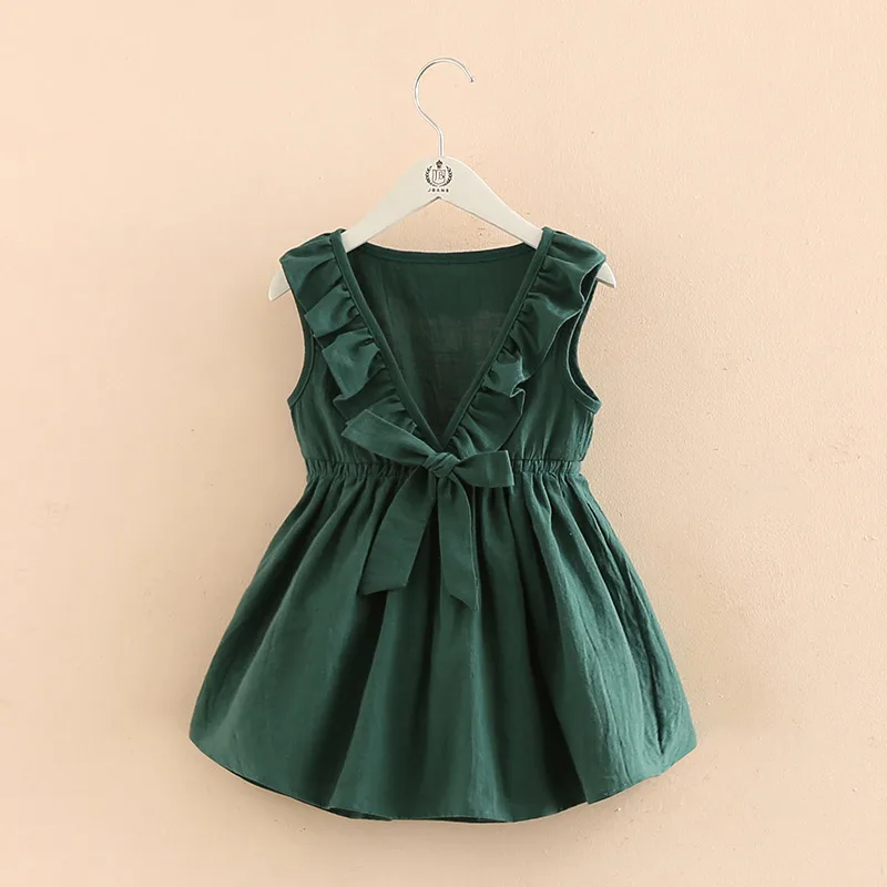 Vintage Emerald Girls Dress Summer Party Wedding Special Occasi Princess backless dress for toddler kids clothing 2-7y | Детская одежда