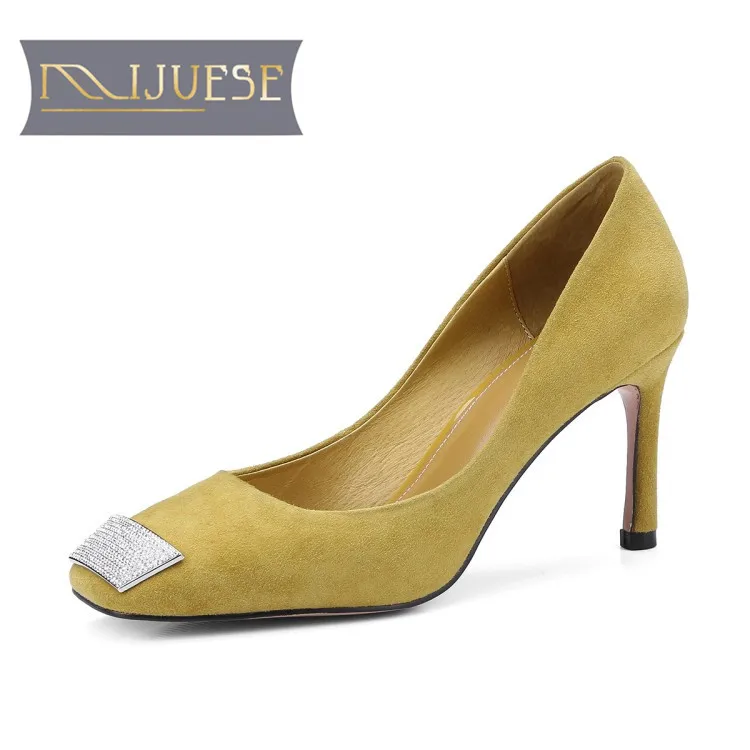 Женские замшевые туфли-лодочки MLJUESE желтые вечерние туфли на высоком каблуке с
