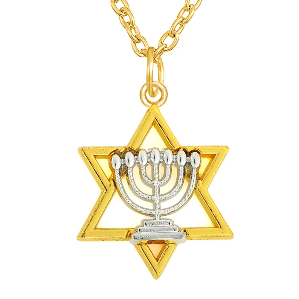 Dawapara Menorah и звезда Давида кулон ожерелье ювелирные изделия два тона родий