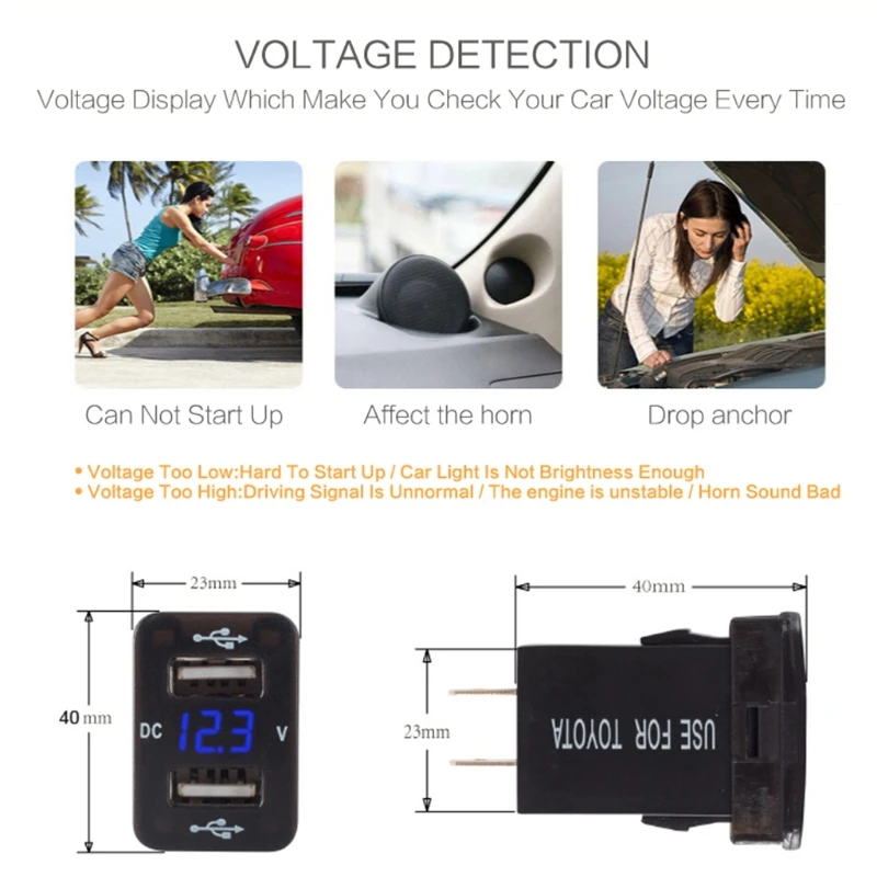 

DC 12v USB Socket Charger Voltage Meter Voltmeter Cigarette Lighter 2 Port Power Adapter Charger Interface For Toyota