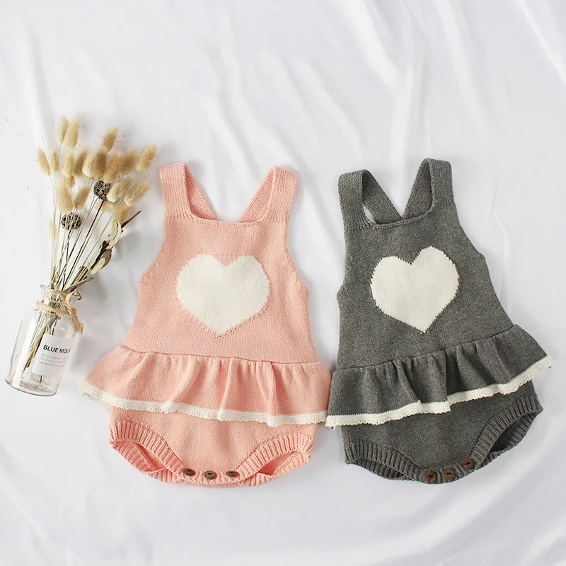 Милый Вязаный комбинезон для маленьких девочек Одежда новорожденных с узором в