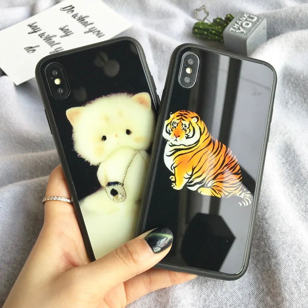 Easterm 7 3D Прекрасный Тигр Cat печати закаленное Стекло чехол для iPhone X XS Max XR 6 P 8 плюс