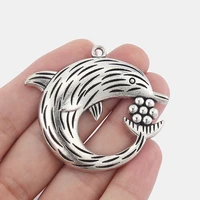 4pcs vintage large metal cute dolphin playing ball charms pendants for diy necklace finding jewelry making 54x46mm