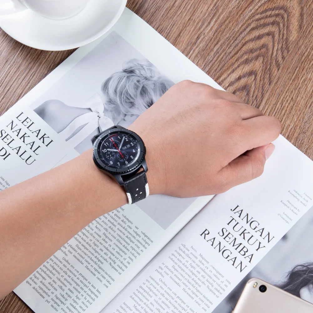 22 мм 20 мм кожаный ремешок для samsung gear sport S2 S3 Classic Frontier galaxy watch 42 мм 46 мм ремешок huami amazfit bip Pebble Time