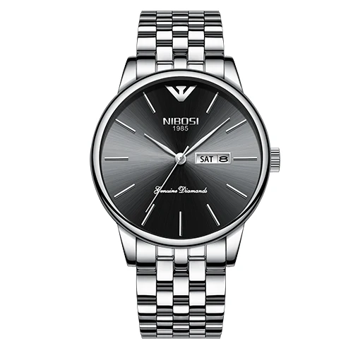 Silver Black S Мужские часы, NIBOSI, мужские часы, Топ бренд, Роскошные, простые часы для мужчин, сталь, календарь, дата и день, модные часы, Saat - Цвет: Silver Black S