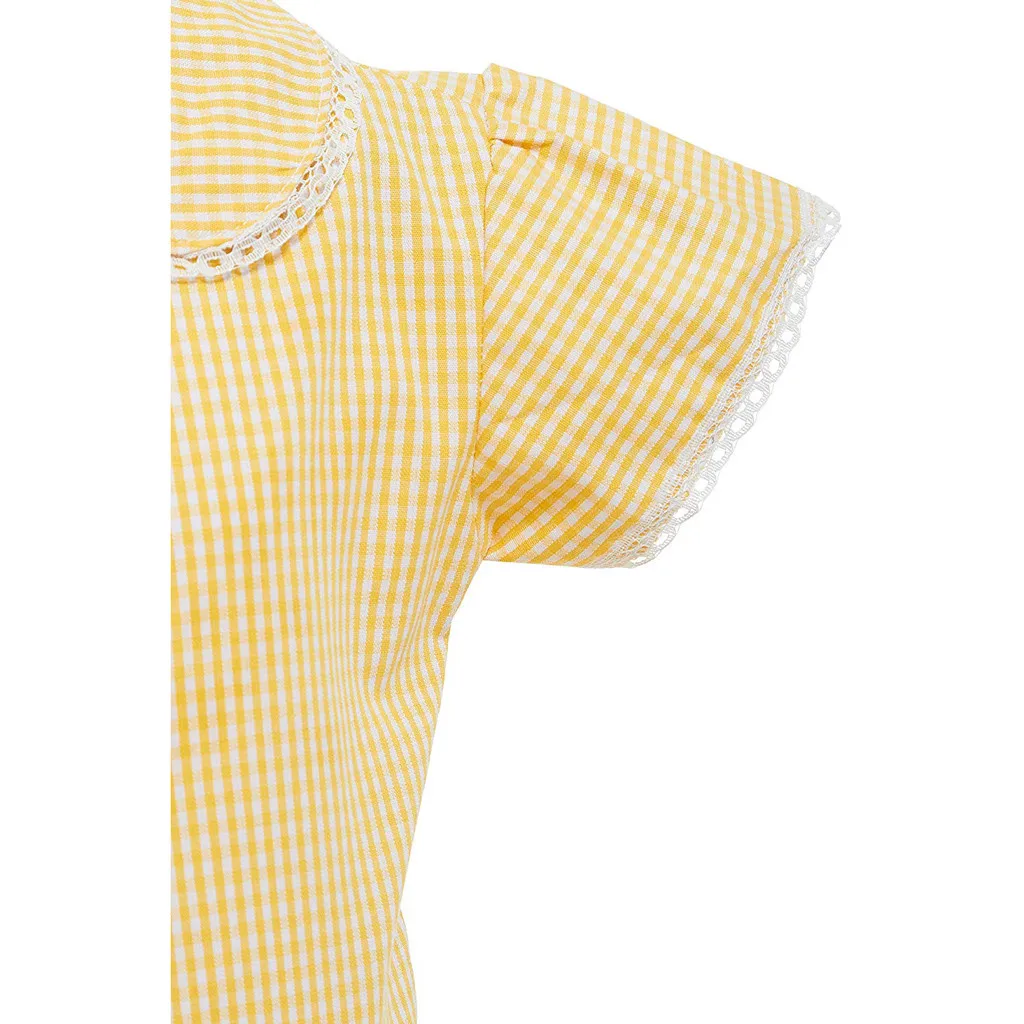 Children Girls Dresses 2019 Gingham Turndown Lace Plaid Dress With Pocket School Summer Kids Clothes 7 8 9 10 11 12 Years | Детская