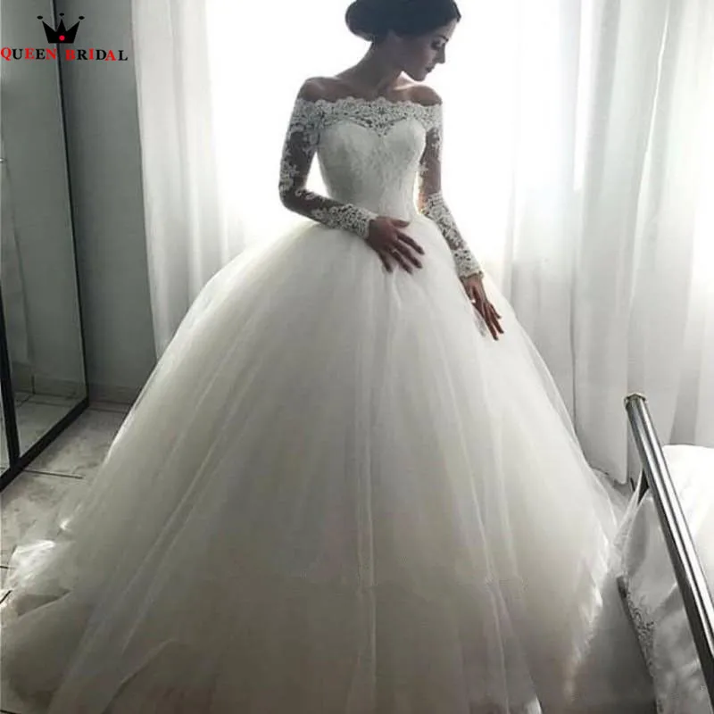 

Custom Made Ball Gown Long Sleeve Lace Tulle Fluffy Elegant Formal Wedding Dresses Wedding Gown 2021 Vestidos De Novia WS31