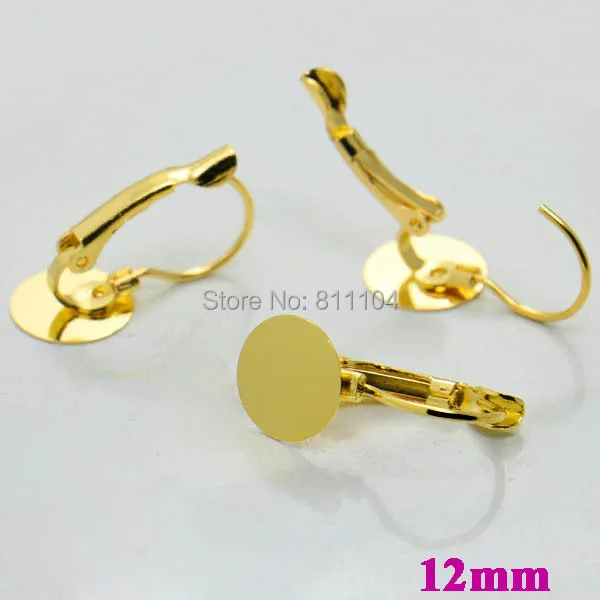 

12mm New Golden Flat Circle Pad Caps Bases French Style Clip Hook Earrings Settings Blank for 12mm CABs Cabochons Wholesale