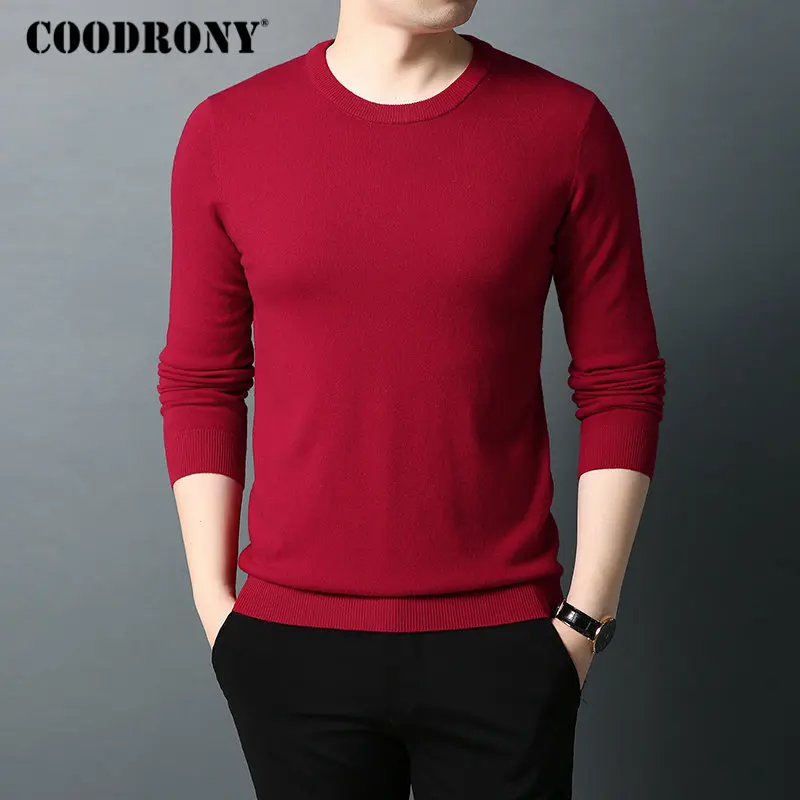 Красный Бренд COODRONY, мужской свитер из чистой мериносовой шерсти, мужские свитера, Осень-зима, толстый теплый кашемировый пуловер, Мужской пуловер с круглым вырезом 93015 - Цвет: Красный