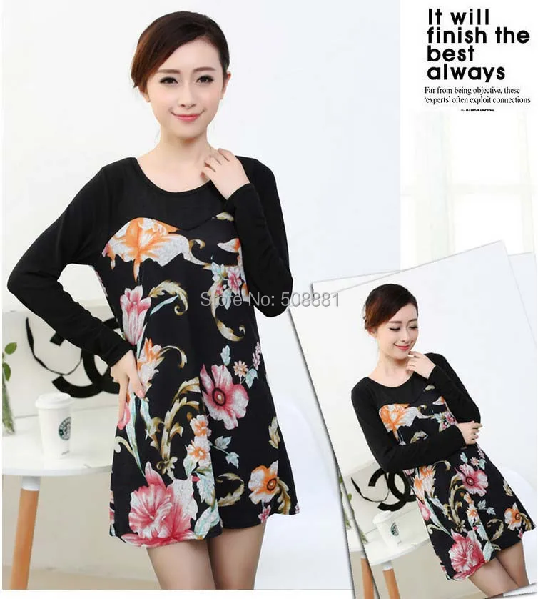 2015 новая зимняя большой Большой размер урожай цветочные печать женщины платье