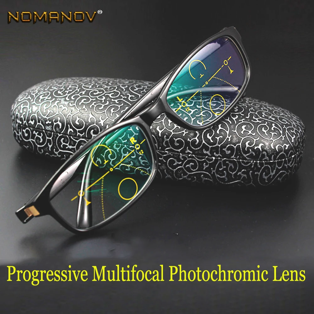 

Progressive Multifocal Photochromic Reading Glasses Designer Hand Made Frame Black Eyeglasses See Near And Far Add +1 To +4