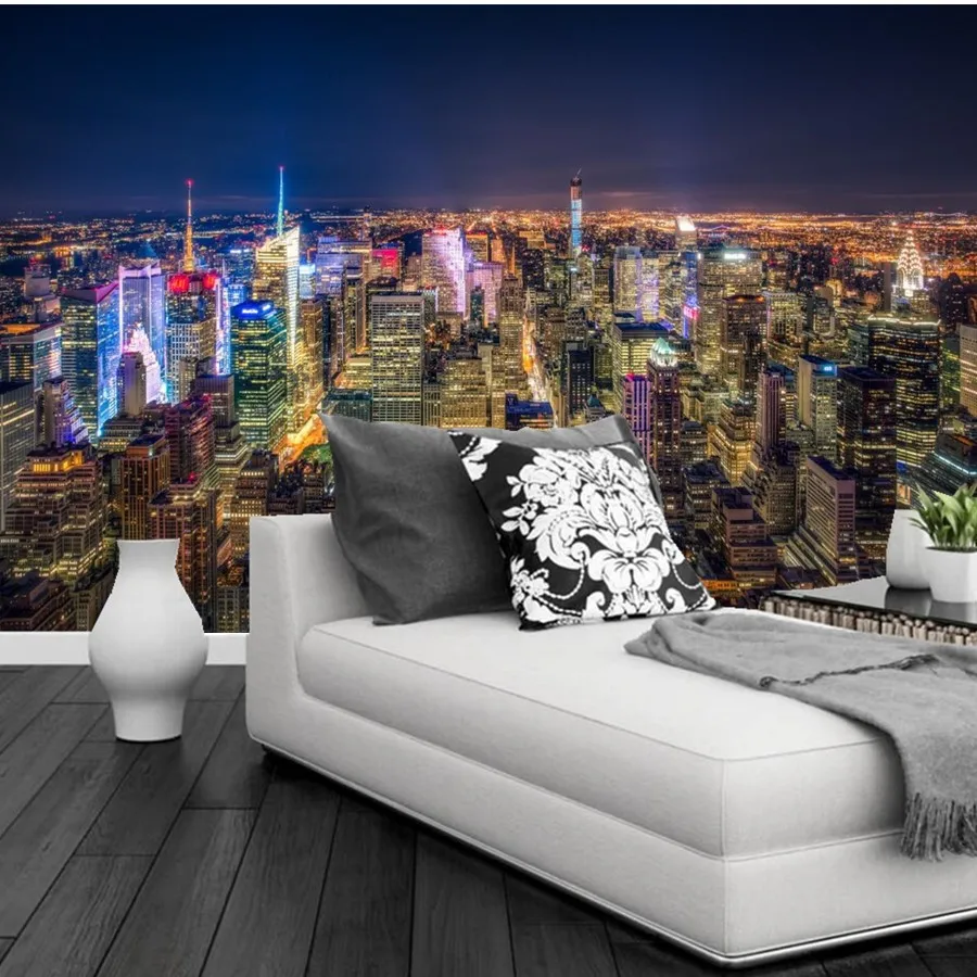 3d фрески на заказ США небоскребы Нью Йорк мегаполис ночные города обои для