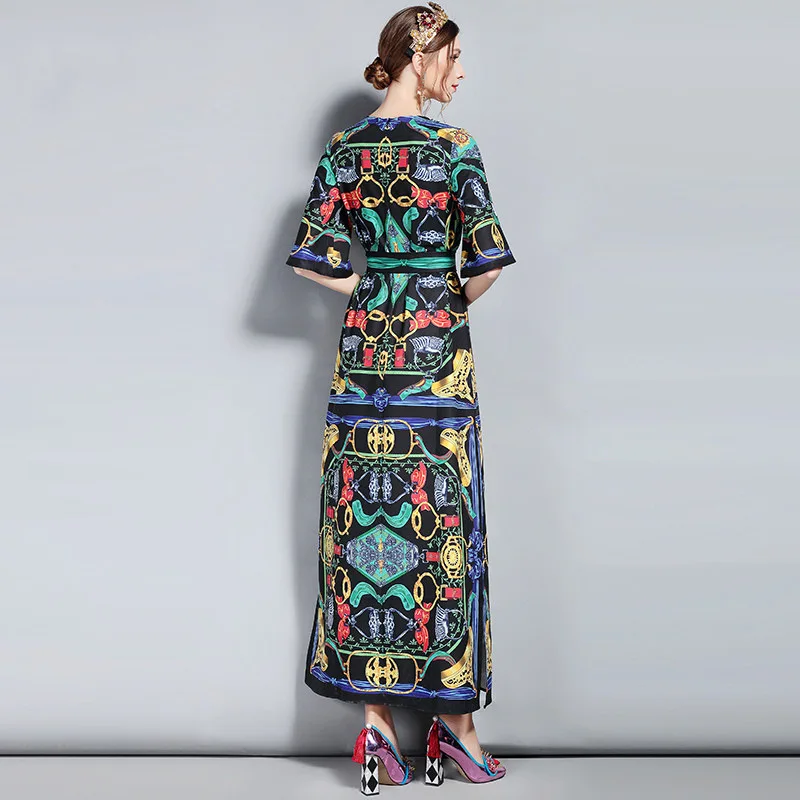 2018 Runway Lxury Модельер Тонкий повседневные платья Для женщин летнее платье макси в