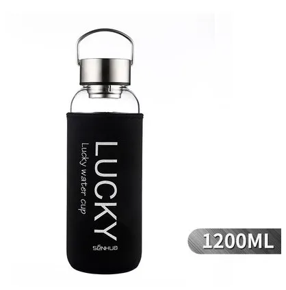 black 1200ML Горячая Распродажа 1800 мл стеклянная бутылка для воды спортивная уличная большая емкость бутылка для воды 304 нержавеющая сталь чайная бутылка-инфузор для спорта рукав для бутылки - Цвет: black 1200ML
