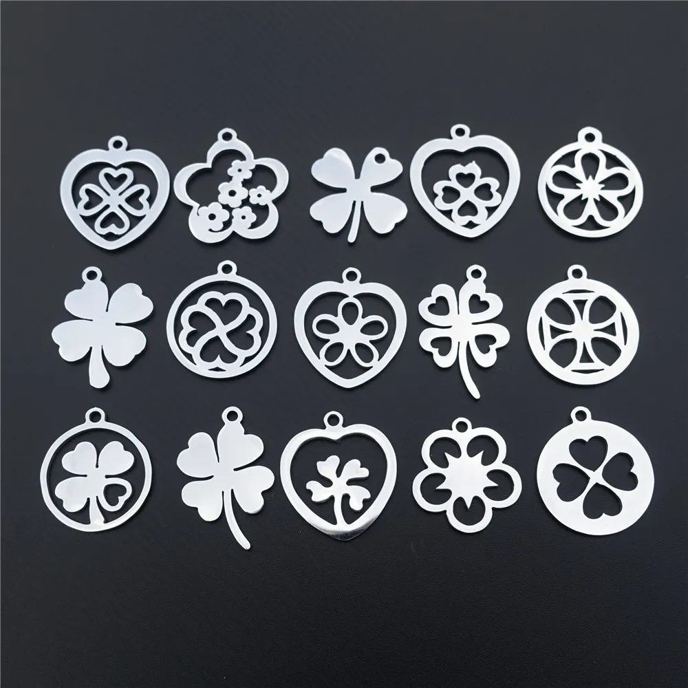Талисманы из нержавеющей стали Lucky Clover 4 листья цветы кулон Diy ювелирные изделия ожерелье серьги изготовление компоненты