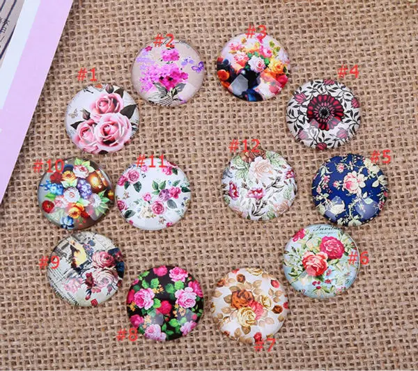 12pcs 30mm Rural flowers restoring ancient Round  Diy Handmade Photo Glass Cabochons & Glass Dome Cover Pendant Cameo Settings