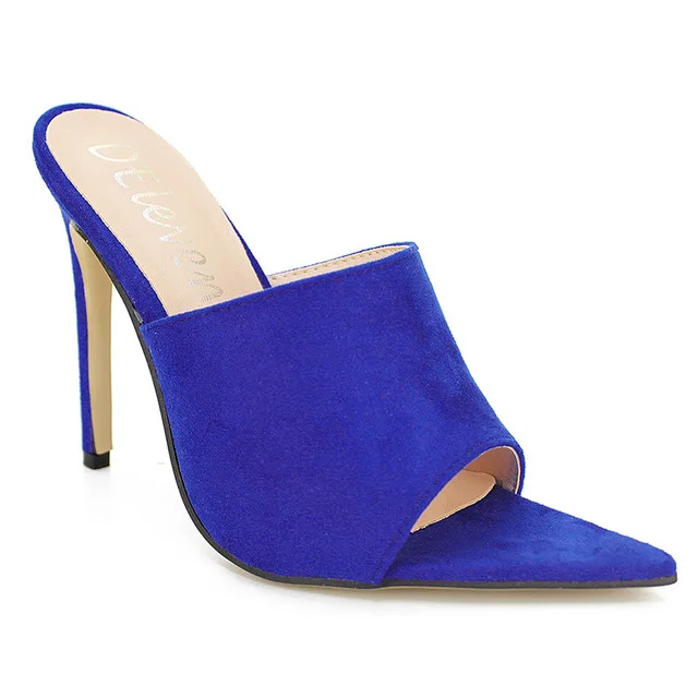 Royal blue Г.; яркие сандалии в европейском стиле; роскошные босоножки на высоком каблуке с кроличьим мехом; шлепанцы; женская обувь больших размеров 35-43 - Цвет: Royal blue