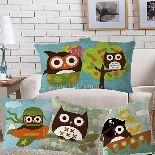 2015 новый квадратный хлопок холст симпатичные наволочка сова цифровой
