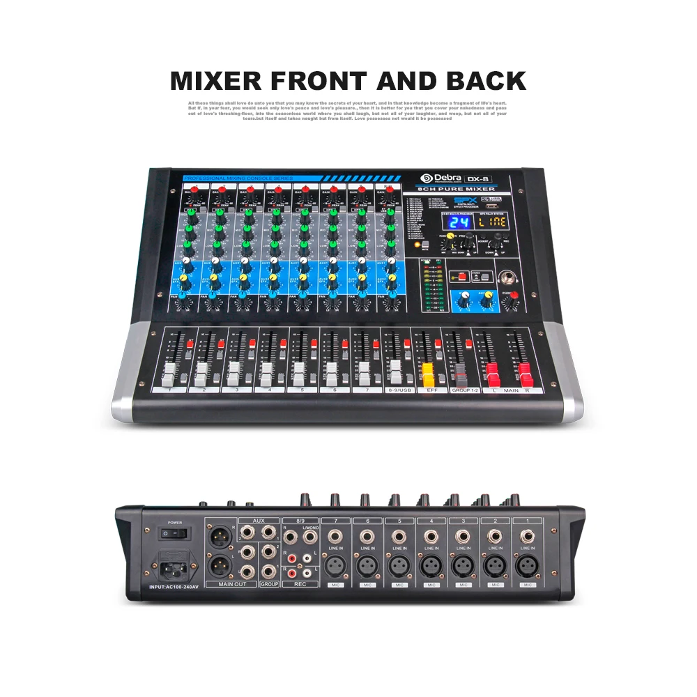 Дебра аудио DX 8 ми канальный dj микшер контроллер звуковая карта с 24 DSP эффект