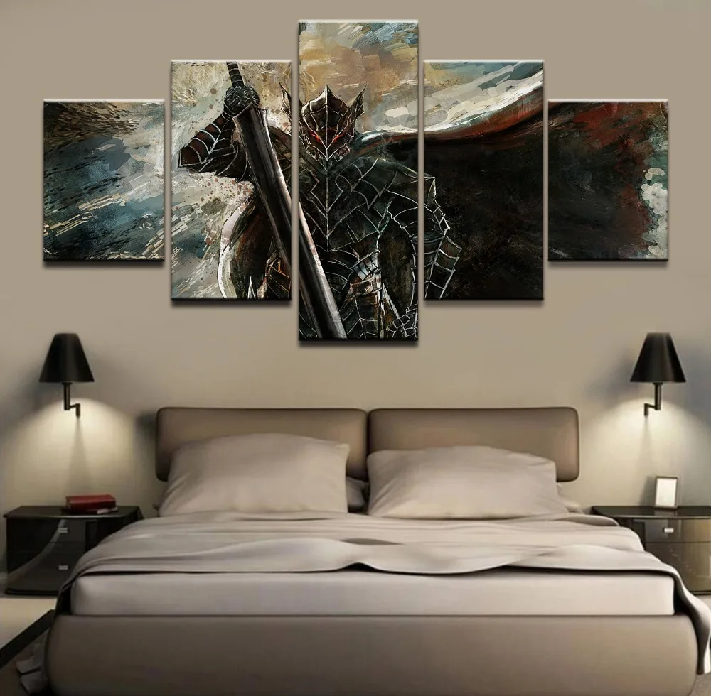 Домашний декор модульные рамки холст картина 5 шт. Anime Berserk картины для