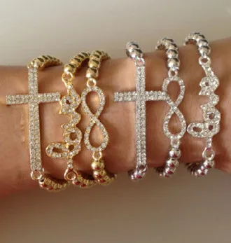 

Женский эластичный Серебристый браслет с кристаллами