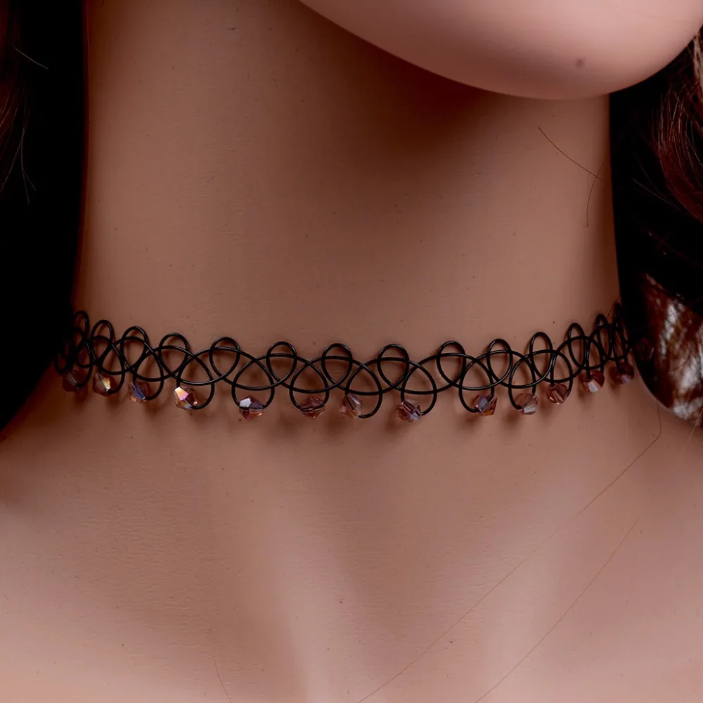 JUCHAO Collares винтажное Чокер-тату из эластичного материала ожерелье s для женщин девушка Шарм Готический Кристалл Bea ожерелье женский свадебный подарок