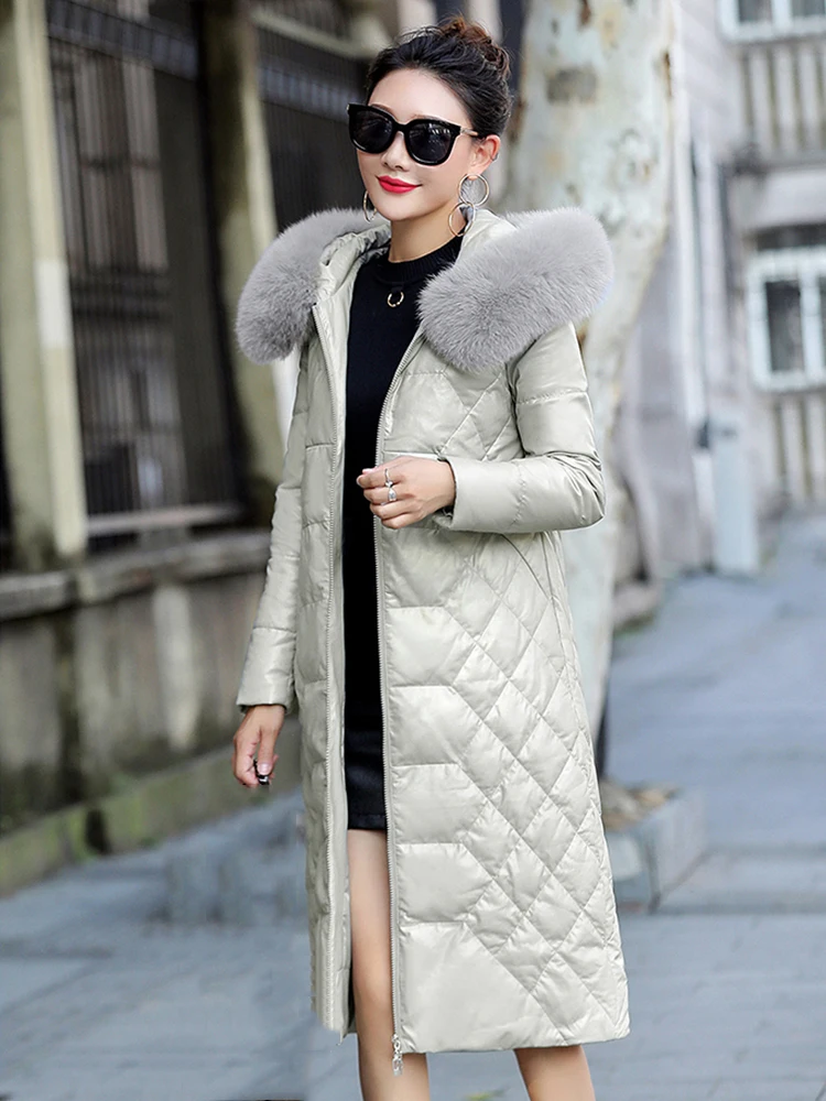 

Genuine Leather Jacket Natural Sheepskin Women Winter Coat Fox Fur Collar Female Down Jacket Thick Warm Outwear Coat M-2XL G759