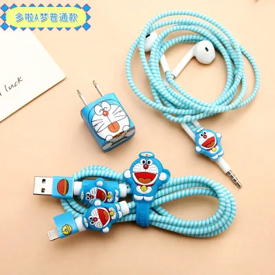 Doraemon Модный милый мультяшный usb-кабель, защита для наушников, набор с кабелем, стикеры для намотки, Спиральный шнур, протектор для iphone 5, 6, 6s, 7 plus, 8 - Цвет: Doraemon