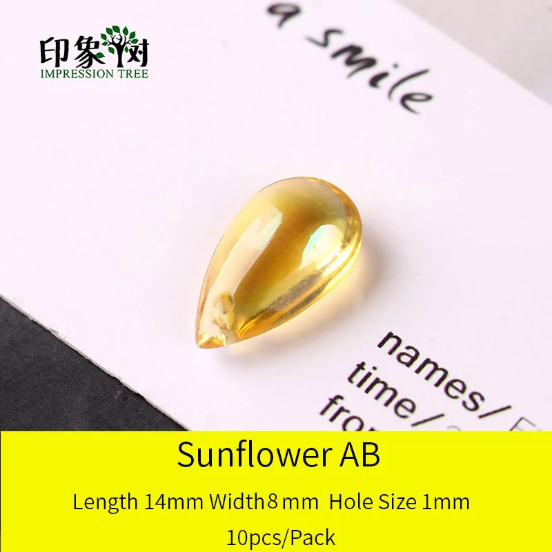 Sunflower AB 10pcs Стеклянные кабошоны в форме капли, 10 шт., 14х8 мм, бусины ручной работы для самостоятельного изготовления ювелирных украшений, модель 16021 - Цвет: Sunflower AB 10pcs