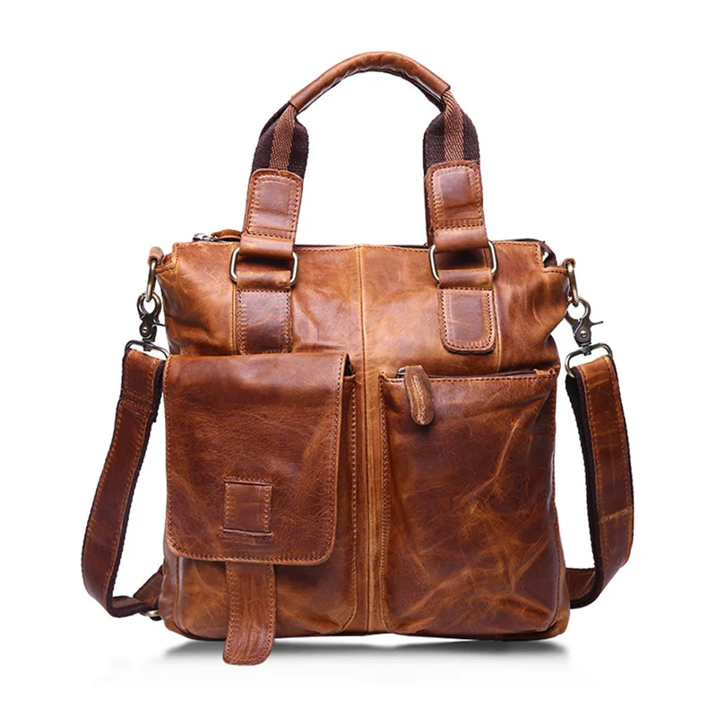 

Nesitu High Quality Brown 100% Guarantee Real Skin Genuine Leather Cowhide Men Messenger Bags Briefcase Portfolio M259-2
