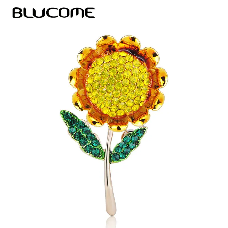 Женская брошь в форме солнца Blucome желтая золотого цвета с подвеской виде цветка
