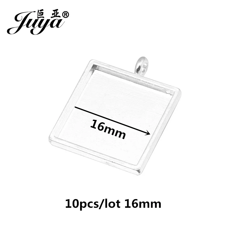 Silver JUYA 10 шт./лот, подвеска из цинкового сплава, пустая Камея, кабошон, Базовая установка для DIY, ожерелье, подвеска, ювелирные изделия, принадлежности для изготовления - Цвет: Silver